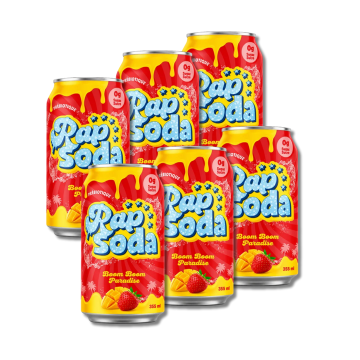 Rap Soda Boom Boom Paradise – Fraise mangue – 355 ml – Pack de 6