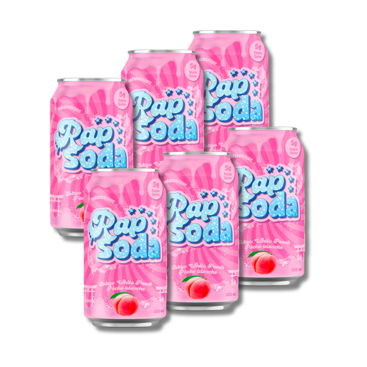 Rap Soda Tokyo White Peach – Pêche blanche – 355 ml – Pack de 6