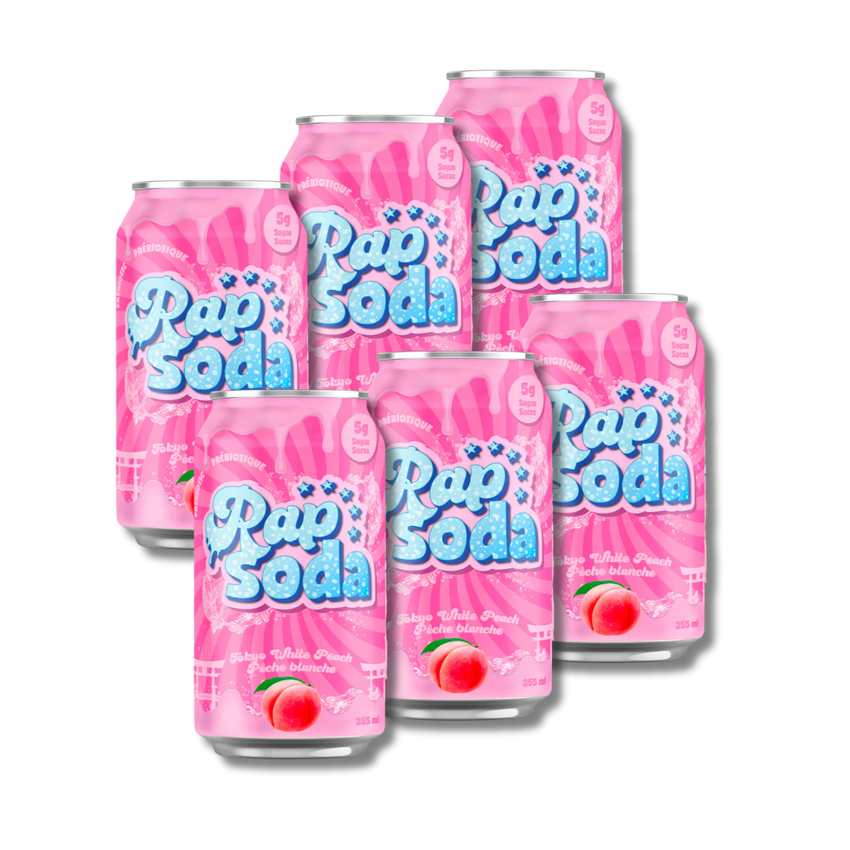 Rap Soda Tokyo White Peach – Pêche blanche – 355 ml – Pack de 6